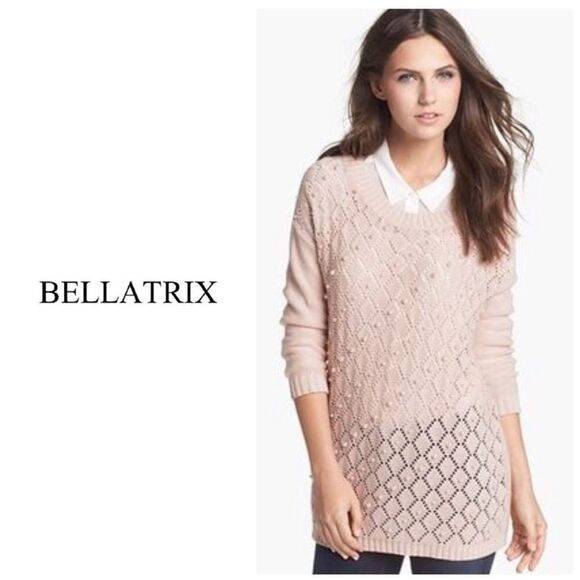 ❤️Bellatrix Pink Pearl embellished knit sweater long sleeve Size Small - Picture 1 of 7